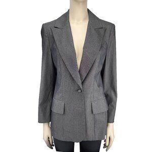 SHEILA DASSIN Mtl Designer Single Button Oversize Lapel Collar Gray Blazer 8